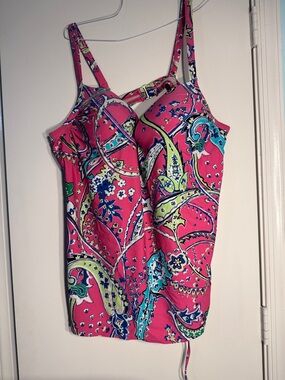 Lane Bryant Pink Paisley Tankini Swim top with Blue & Lime Accents 42C underwire